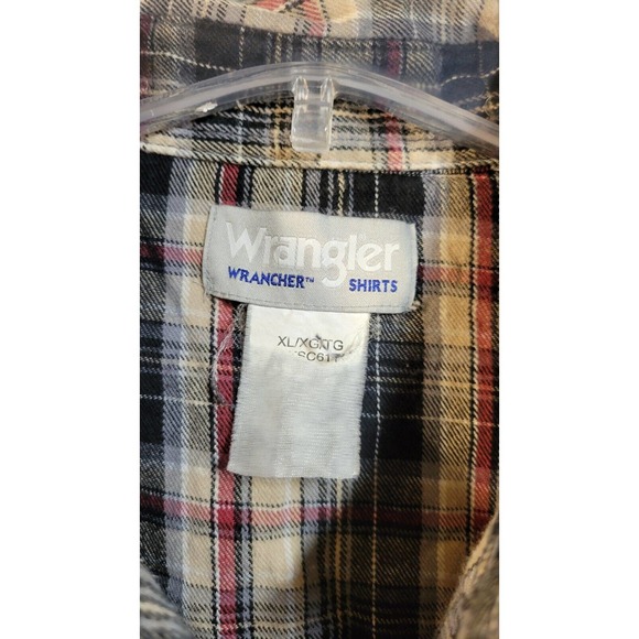 Wrangler Wrancher Flannel Long Sleeve Pearl Snap Shirt - Tan/Black/Red -‎ XL - Picture 3 of 7